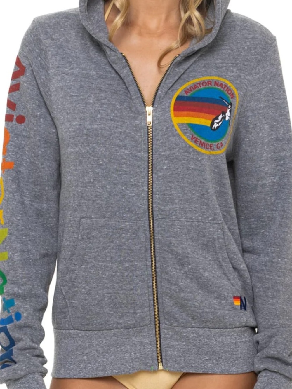 Aviator Nation Gray Zip Hoodie with Gold Zipper New Large HDPANZ